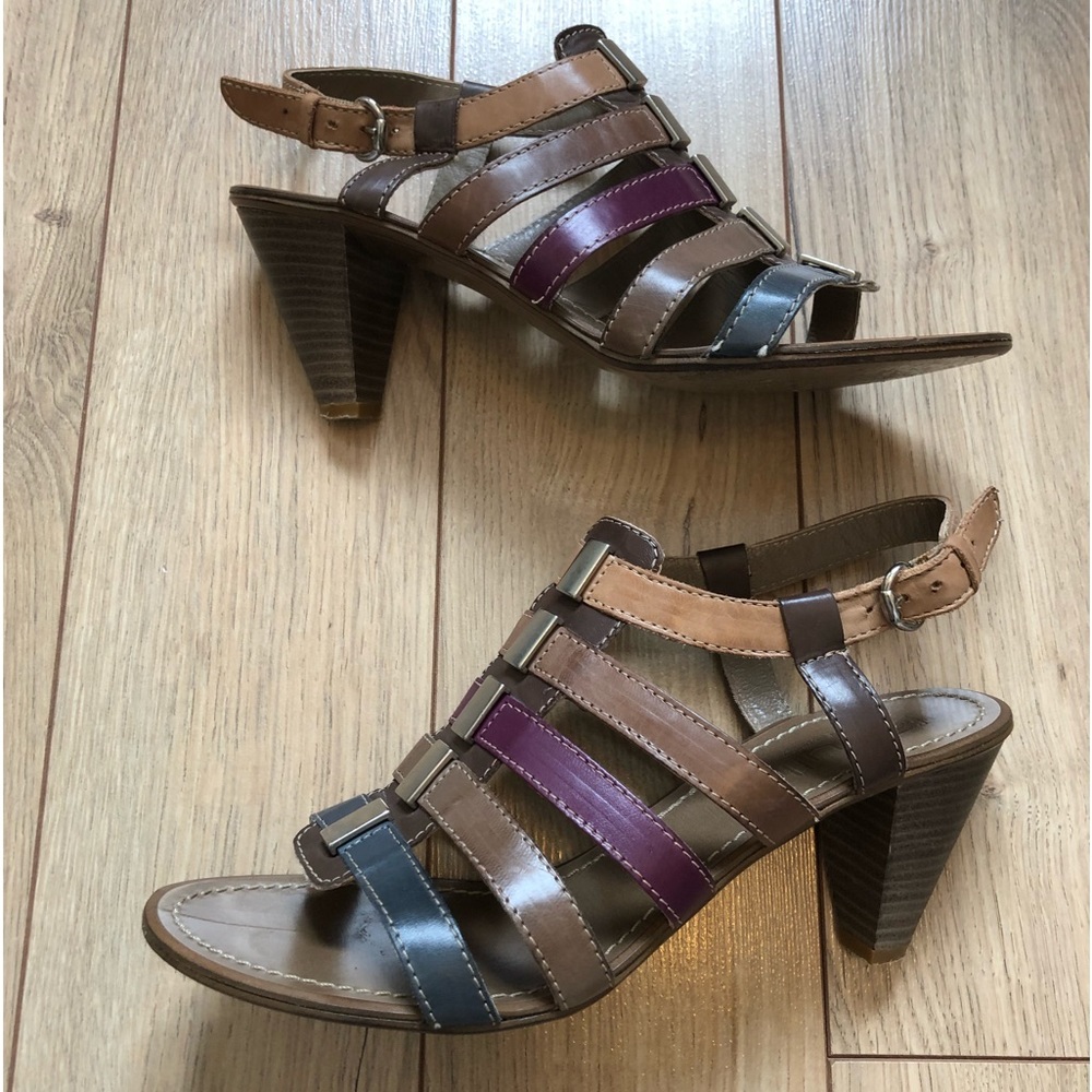 Women’s Bulle Multi coloured Leather straps adjustable slingback heels size 38